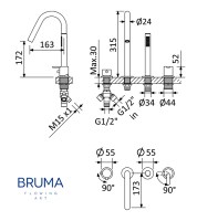 MEDIDAS MONOMANDO BAÑO-DUCHA DE REPISA LEAF BRUMA